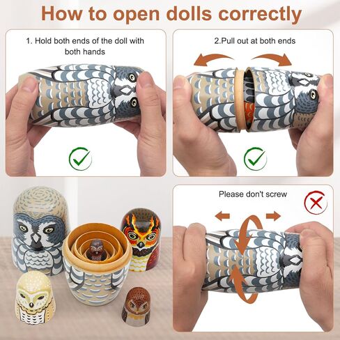 Set of 5 Owl Family Nesting Dolls Forest Animals Nesting Dolls Matryoshka Russian Doll Figurines Kids Stacking Dolls for Father's Day Christmas Birthday Owl Lover Home Decoration in Kuwait