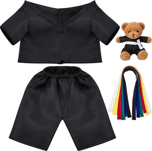 Civaner Taekwondo Uniform Outfit Bear Clothes with Belts, Bear Not Included, Fit 12-16 in, Clothes for Taekwondo Uniform Stuffed Animal Clothing for Birthday Gift Party (Black) in Saudi Arabia
