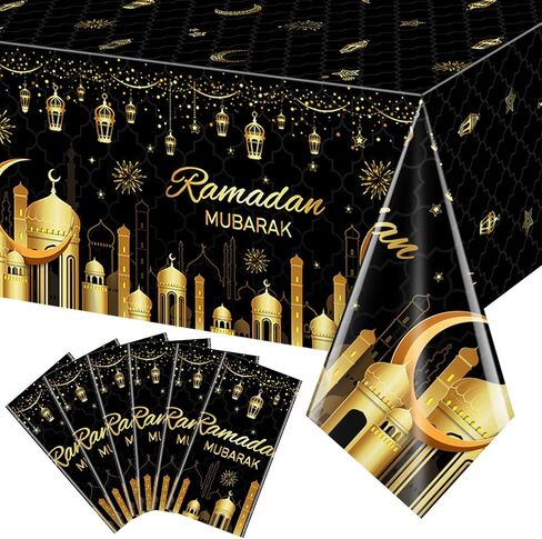 3 عبوات من مفارش المائدة البلاستيكية لرمضان للمنزل، ديكورات غطاء طاولة عيد مبارك رمضان للاستعمال مرة واحدة، أغطية طاولة لسعادة المسلمين في رمضان وعيد الفطر لمستلزمات حفلات رمضان، 54 × 108 بوصة in Saudi Arabia