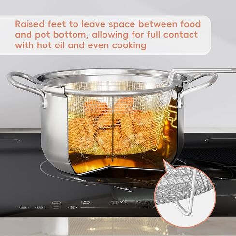 Deep Frying Pot with Basket, Multi-Functional Stainless Steel Stove Top Deep Fryer Pot with Basket and Lid & Oil Strainer For Frying, Stewing, Boiling for Kitchen and Camping-4L/4.2Qt in Saudi Arabia