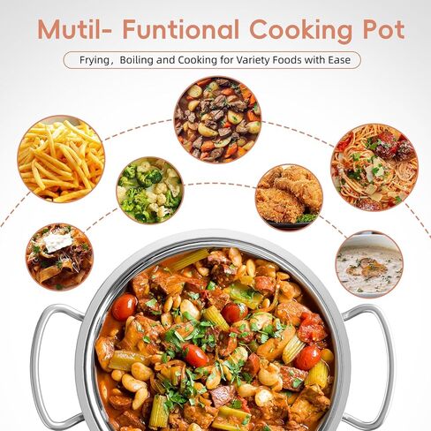 Deep Frying Pot with Basket, Multi-Functional Stainless Steel Stove Top Deep Fryer Pot with Basket and Lid & Oil Strainer For Frying, Stewing, Boiling for Kitchen and Camping-4L/4.2Qt in Saudi Arabia