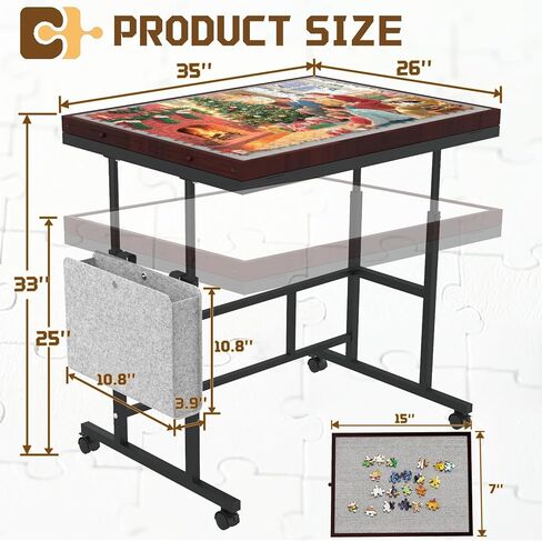 Jigsaw Puzzle Table 1500 Pieces with Legs & Storage Pocket, Height Adjustment & Tilting Puzzle Table for Adults with Drawers, Jigsaw Puzzle Board with Cover and Wheels for All Ages (Coffee Color) in Saudi Arabia