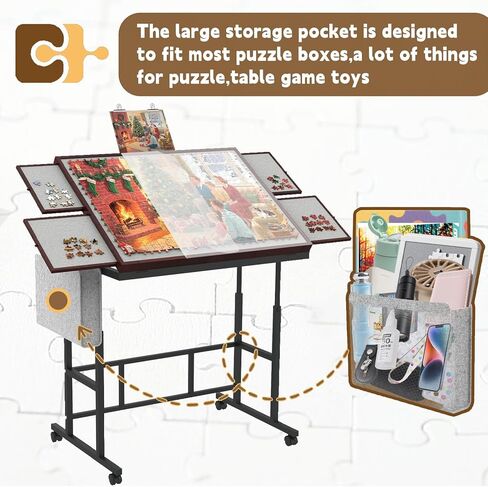 Jigsaw Puzzle Table 1500 Pieces with Legs & Storage Pocket, Height Adjustment & Tilting Puzzle Table for Adults with Drawers, Jigsaw Puzzle Board with Cover and Wheels for All Ages (Coffee Color) in Saudi Arabia