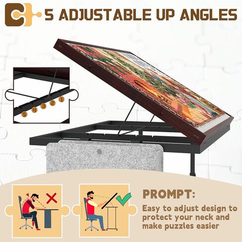 Jigsaw Puzzle Table 1500 Pieces with Legs & Storage Pocket, Height Adjustment & Tilting Puzzle Table for Adults with Drawers, Jigsaw Puzzle Board with Cover and Wheels for All Ages (Coffee Color) in Saudi Arabia