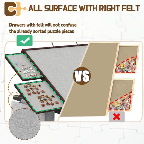 Jigsaw Puzzle Table 1500 Pieces with Legs & Storage Pocket, Height Adjustment & Tilting Puzzle Table for Adults with Drawers, Jigsaw Puzzle Board with Cover and Wheels for All Ages (Coffee Color) in Saudi Arabia