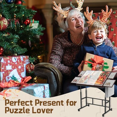 Jigsaw Puzzle Table 1500 Pieces with Legs & Storage Pocket, Height Adjustment & Tilting Puzzle Table for Adults with Drawers, Jigsaw Puzzle Board with Cover and Wheels for All Ages (Coffee Color) in Saudi Arabia