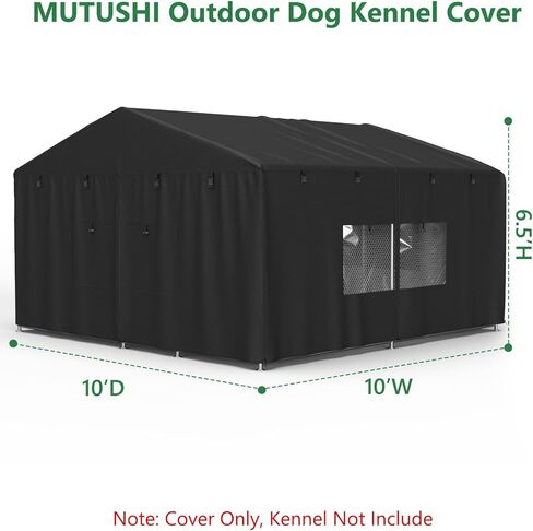 Outdoor Dog Kennel Cover 10'D x 10'W x 6.5'H Black Full Coverage with Transparent PVC Window and Breathable Mesh All-Weather Protection for Multiple Brands of Kennels Only Cover in Saudi Arabia