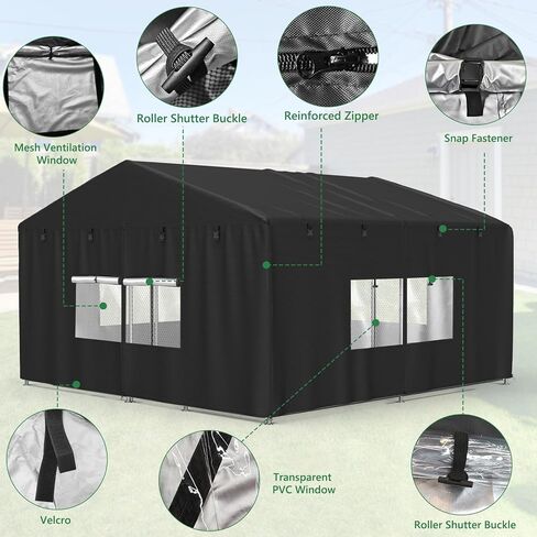 Outdoor Dog Kennel Cover 10'D x 10'W x 6.5'H Black Full Coverage with Transparent PVC Window and Breathable Mesh All-Weather Protection for Multiple Brands of Kennels Only Cover in Saudi Arabia