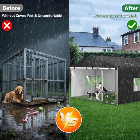 Outdoor Dog Kennel Cover 10'D x 10'W x 6.5'H Black Full Coverage with Transparent PVC Window and Breathable Mesh All-Weather Protection for Multiple Brands of Kennels Only Cover in Saudi Arabia