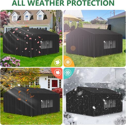 Outdoor Dog Kennel Cover 10'D x 10'W x 6.5'H Black Full Coverage with Transparent PVC Window and Breathable Mesh All-Weather Protection for Multiple Brands of Kennels Only Cover in Saudi Arabia
