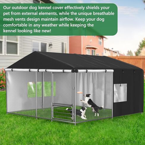 Outdoor Dog Kennel Cover 10'D x 10'W x 6.5'H Black Full Coverage with Transparent PVC Window and Breathable Mesh All-Weather Protection for Multiple Brands of Kennels Only Cover in Saudi Arabia