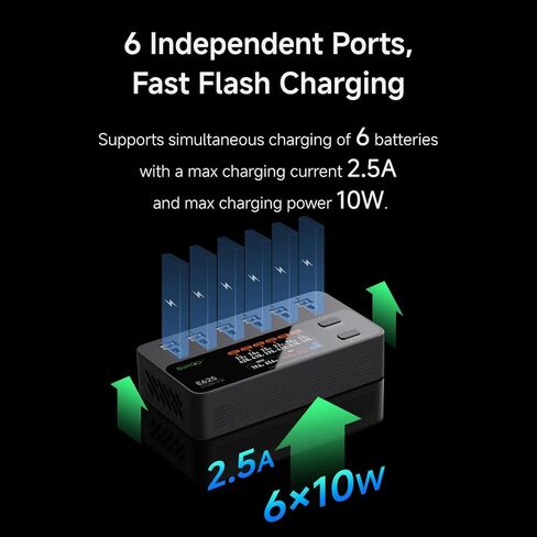 ISDT E625 6-Channel 1S LiHV/LiPo Battery IPS Screen شاحن ذكي/مفرغ، نوع C/XT60 PD مدعوم بمنافذ BT2.0/PH2.0، يتميز بشحن سريع 4.35 فولت 2.5 أمبير لبطاريات طائرات بدون طيار صغيرة الحجم من نوع Whoop FPV in Kuwait