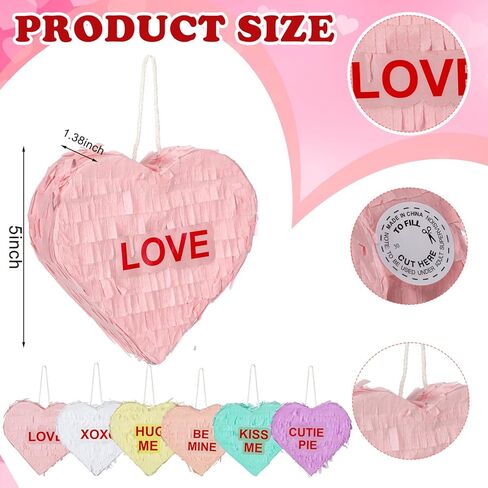 Thyle 6 Pcs Valentine's Day Mini Conversation Heart Piñata Pastel Piñata Wedding Supplies Bridal Shower Valentine's Day Gift Lover Theme Decor Romantic Heart for Weddings Anniversaries Party Supply in Saudi Arabia