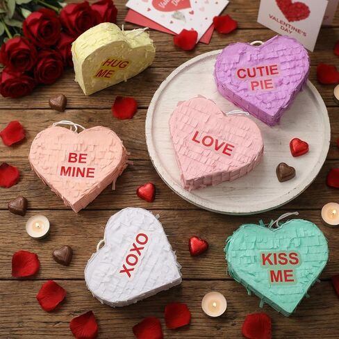 Thyle 6 Pcs Valentine's Day Mini Conversation Heart Piñata Pastel Piñata Wedding Supplies Bridal Shower Valentine's Day Gift Lover Theme Decor Romantic Heart for Weddings Anniversaries Party Supply in Saudi Arabia