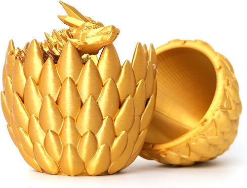 3D Printed Dragon Egg - Gold - Easter Basket Stuffers, Surprise Egg with 12" Flexible Crystal Dragon Inside, Mythical 3D Printed Gift Toy, Desk Executive Pet, Figurine Decor for Birthday in Kuwait