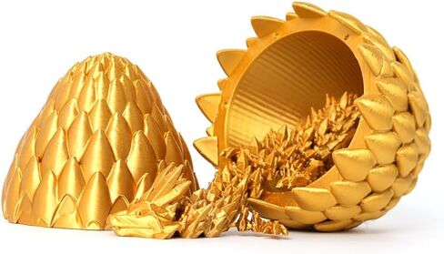 3D Printed Dragon Egg - Gold - Easter Basket Stuffers, Surprise Egg with 12" Flexible Crystal Dragon Inside, Mythical 3D Printed Gift Toy, Desk Executive Pet, Figurine Decor for Birthday in Kuwait