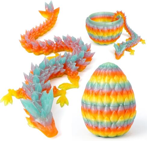 3D Printed Dragon Egg - Gold - Easter Basket Stuffers, Surprise Egg with 12" Flexible Crystal Dragon Inside, Mythical 3D Printed Gift Toy, Desk Executive Pet, Figurine Decor for Birthday in Kuwait