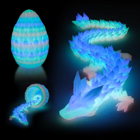 3D Printed Dragon Egg - Gold - Easter Basket Stuffers, Surprise Egg with 12" Flexible Crystal Dragon Inside, Mythical 3D Printed Gift Toy, Desk Executive Pet, Figurine Decor for Birthday in Kuwait