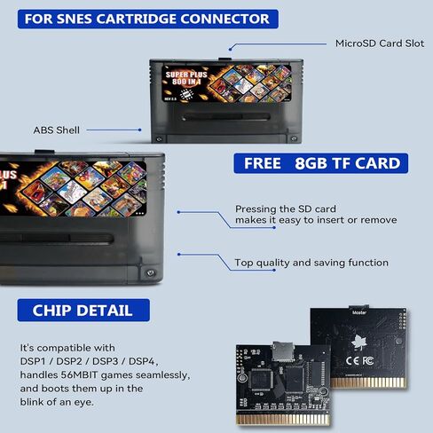 خرطوشة ألعاب SNES/SFC مع أكثر من 800 لعبة - دعم شريحة DSP، بطاقة TF سعة 8 جيجابايت، تحميل سريع، بطاقة ألعاب REV 3.0 لخرطوشة وحدة تحكم ألعاب الفيديو SNES 16 بت (متوافقة مع الولايات المتحدة/JP/الاتحاد الأوروبي) (أحمر) in Kuwait