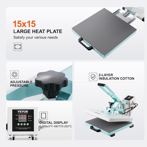 VEVOR Heat Press 15x15, High Pressure Heat Press Machine for T Shirts, Slide Out Professional Heat Press for Sublimation, Vinyl, Heat Transfer Projects, Heats Up Fast & Evenly, Green in Saudi Arabia