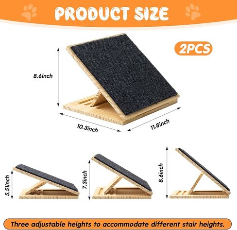 2 Packs Adjustable Slope Foldable Wooden Dog Ramp for Stairs, Anti-Slip Bump Dog Ramp for Stairs, No Installation Required, Small or Medium Cats, Step for Injured Pets (11.81 Inches/ 30 cm) in Saudi Arabia