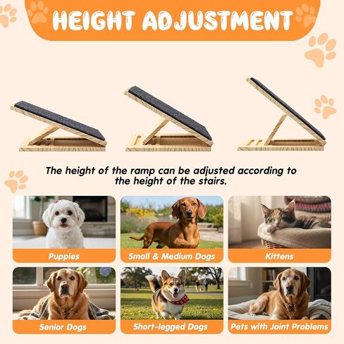 2 Packs Adjustable Slope Foldable Wooden Dog Ramp for Stairs, Anti-Slip Bump Dog Ramp for Stairs, No Installation Required, Small or Medium Cats, Step for Injured Pets (11.81 Inches/ 30 cm) in Saudi Arabia