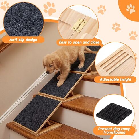 2 Packs Adjustable Slope Foldable Wooden Dog Ramp for Stairs, Anti-Slip Bump Dog Ramp for Stairs, No Installation Required, Small or Medium Cats, Step for Injured Pets (11.81 Inches/ 30 cm) in Saudi Arabia