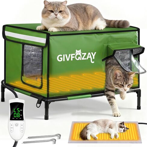 بيت قطط مُدفأ للاستخدام الخارجي، قماش أكسفورد 900D، بيت قطط خارجي مقاوم للطقس مع وسادة تسخين بجهاز تحكم عن بعد، بيوت قطط معزولة بأقدام قابلة للإزالة لعزل الرطوبة، ضد الطقس القاسي in Kuwait