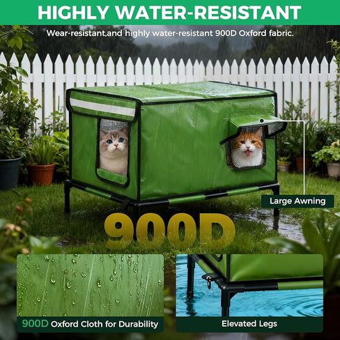 بيت قطط مُدفأ للاستخدام الخارجي، قماش أكسفورد 900D، بيت قطط خارجي مقاوم للطقس مع وسادة تسخين بجهاز تحكم عن بعد، بيوت قطط معزولة بأقدام قابلة للإزالة لعزل الرطوبة، ضد الطقس القاسي in Kuwait