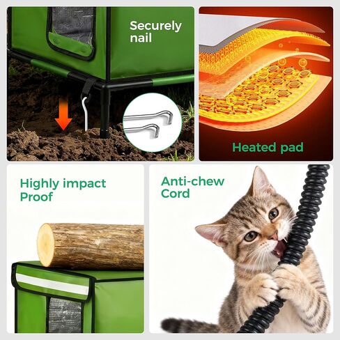 بيت قطط مُدفأ للاستخدام الخارجي، قماش أكسفورد 900D، بيت قطط خارجي مقاوم للطقس مع وسادة تسخين بجهاز تحكم عن بعد، بيوت قطط معزولة بأقدام قابلة للإزالة لعزل الرطوبة، ضد الطقس القاسي in Kuwait