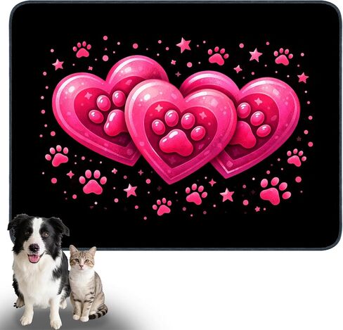 Nuxovilar Pet Dog Supplies Food Mat Pink Heart-Paw Polyester (23.62×17.71 inches) Bowl Water Spill Pad Feeding Gear for Home, Feeding Spot, Pet Nook in Kuwait