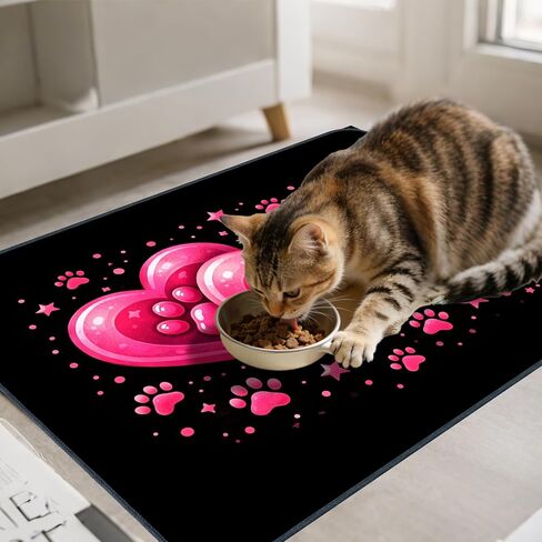 Nuxovilar Pet Dog Supplies Food Mat Pink Heart-Paw Polyester (23.62×17.71 inches) Bowl Water Spill Pad Feeding Gear for Home, Feeding Spot, Pet Nook in Kuwait