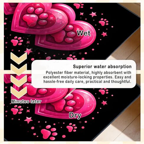 Nuxovilar Pet Dog Supplies Food Mat Pink Heart-Paw Polyester (23.62×17.71 inches) Bowl Water Spill Pad Feeding Gear for Home, Feeding Spot, Pet Nook in Kuwait