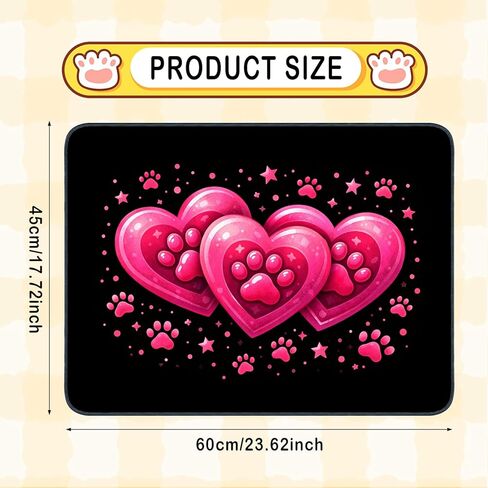 Nuxovilar Pet Dog Supplies Food Mat Pink Heart-Paw Polyester (23.62×17.71 inches) Bowl Water Spill Pad Feeding Gear for Home, Feeding Spot, Pet Nook in Kuwait