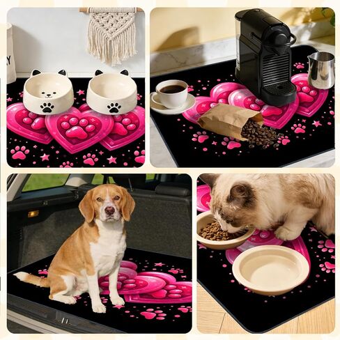 Nuxovilar Pet Dog Supplies Food Mat Pink Heart-Paw Polyester (23.62×17.71 inches) Bowl Water Spill Pad Feeding Gear for Home, Feeding Spot, Pet Nook in Kuwait