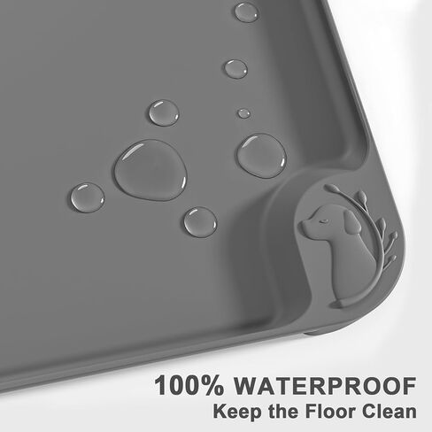 ESTHELLO Waterproof Pet Feeding Mats - Advanced Silicone Dog Food Mat Easy to Clean for Dog & Cat Bowls, 24''x16'' Premium Gray in Saudi Arabia