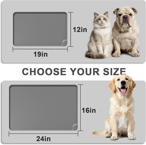 ESTHELLO Waterproof Pet Feeding Mats - Advanced Silicone Dog Food Mat Easy to Clean for Dog & Cat Bowls, 24''x16'' Premium Gray in Saudi Arabia