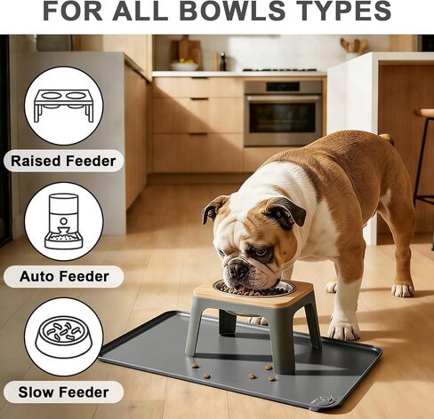 ESTHELLO Waterproof Pet Feeding Mats - Advanced Silicone Dog Food Mat Easy to Clean for Dog & Cat Bowls, 24''x16'' Premium Gray in Saudi Arabia