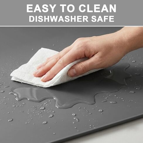ESTHELLO Waterproof Pet Feeding Mats - Advanced Silicone Dog Food Mat Easy to Clean for Dog & Cat Bowls, 24''x16'' Premium Gray in Saudi Arabia