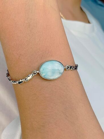 PHNX Larimar Chain Link Bracelet for Women – Sterling Silver Adjustable Bracelet with Natural Gemstone, Handmade Bracelet, Artisan Jewelry, Gift for Her in Saudi Arabia