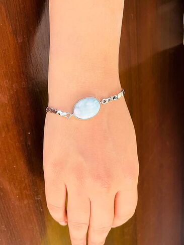 PHNX Larimar Chain Link Bracelet for Women – Sterling Silver Adjustable Bracelet with Natural Gemstone, Handmade Bracelet, Artisan Jewelry, Gift for Her in Saudi Arabia