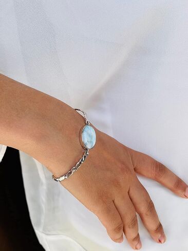 PHNX Larimar Chain Link Bracelet for Women – Sterling Silver Adjustable Bracelet with Natural Gemstone, Handmade Bracelet, Artisan Jewelry, Gift for Her in Saudi Arabia