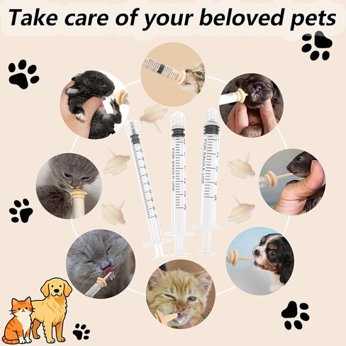 Pet Feeder Syringe, Newborn Animal Feeder Syringe Individually Wrapped, 1ML/3ML/5ML Pet Feeding Nursing Syringe with 5 Nipple, Silicone Pet Feeding Nipple for Kitten Puppy and Small Animals in Saudi Arabia