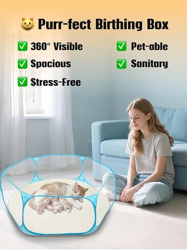 Cat Birthing Box - Foldable, Portable Whelping Nesting Box for Pregnant Cats & Dogs with Easy Storage, Indoor/Outdoor Puppy & Kitten House, Pet Birth & Whelping Pool Nursing Essentials Supplies Kit in Kuwait