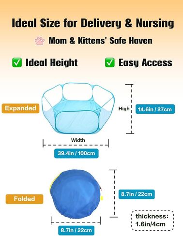 Cat Birthing Box - Foldable, Portable Whelping Nesting Box for Pregnant Cats & Dogs with Easy Storage, Indoor/Outdoor Puppy & Kitten House, Pet Birth & Whelping Pool Nursing Essentials Supplies Kit in Kuwait