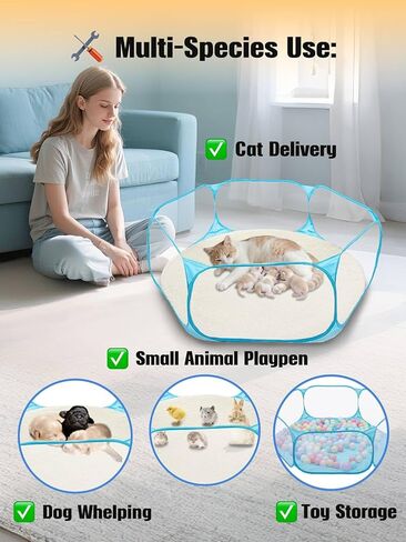 Cat Birthing Box - Foldable, Portable Whelping Nesting Box for Pregnant Cats & Dogs with Easy Storage, Indoor/Outdoor Puppy & Kitten House, Pet Birth & Whelping Pool Nursing Essentials Supplies Kit in Kuwait