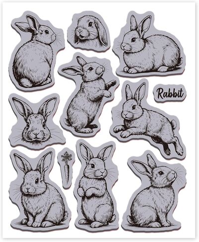 طوابع مطاطية على شكل أرنب عتيق من GLOBLELAND مقاس 8.7 × 7 بوصة لحيوانات عيد الفصح EVA Cling Mount Stamp مجموعة طوابع مطاطية للأرانب الواقعية لصنع البطاقات وتزيين ألبوم الصور DIY سكرابوكينغ in Kuwait