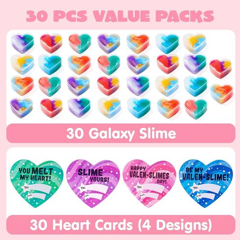 JOYIN 30 PCS Valentines Day Galaxy Slime Hearts for Kids Valentine Classroom Exchange Prizes, Party Favors, Gift Exchange in Saudi Arabia