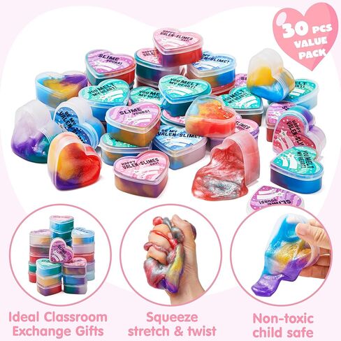JOYIN 30 PCS Valentines Day Galaxy Slime Hearts for Kids Valentine Classroom Exchange Prizes, Party Favors, Gift Exchange in Saudi Arabia