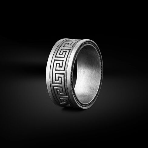 BySilverStone - Grecian Meander Mens Engagement Ring, Ancient Greek Mythology Promise Ring For Him, Hellenic Mens Ring For Wedding in Saudi Arabia